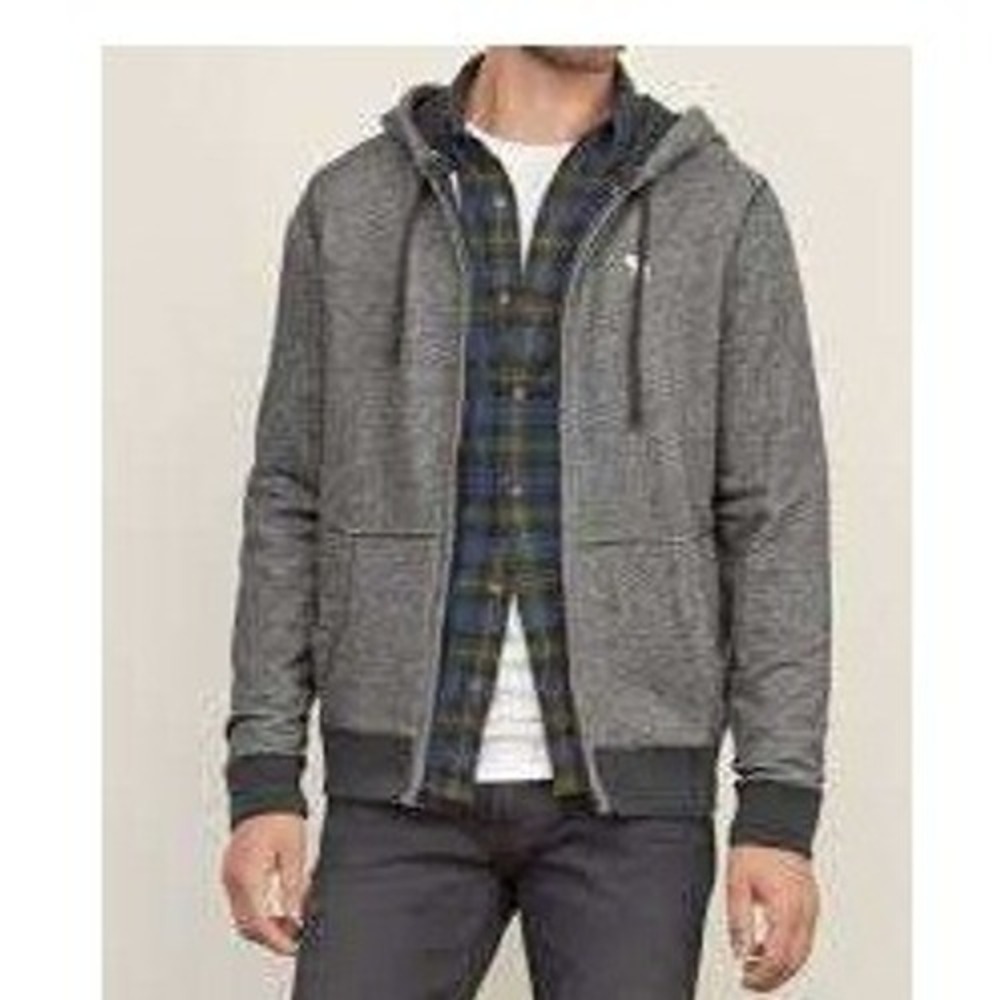 Abercrombie & Fitch Mens Gray Distressed Faded Thrashed Zip Up‎ Muscle Hoodie L